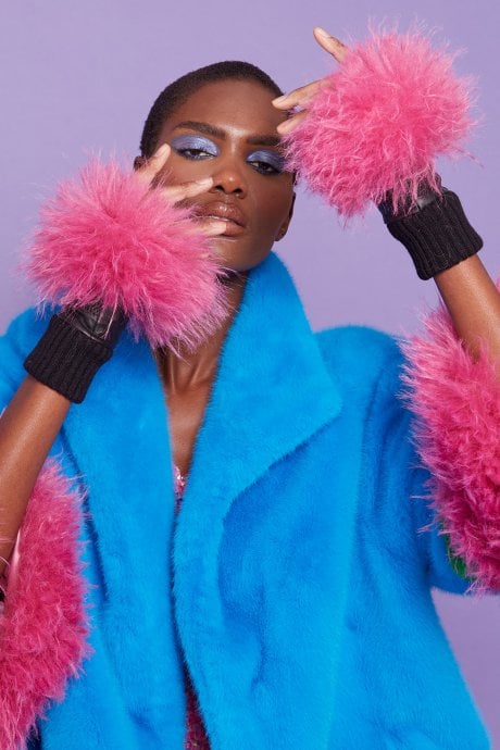 JAYLEY Pink Faux Fur Fingerless Gloves