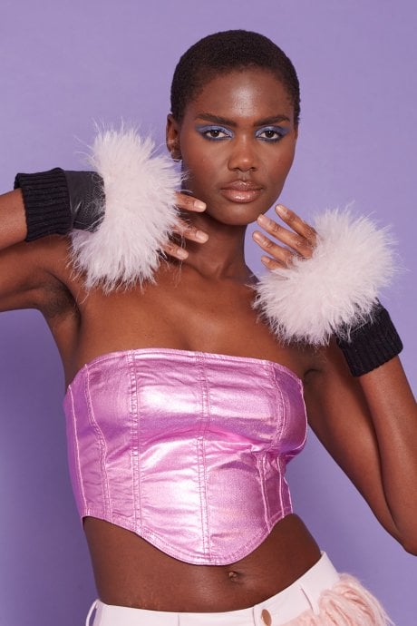 JAYLEY Pink Faux Fur Fingerless Gloves