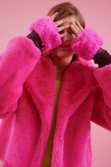 JAYLEY Pink Faux Fur Fingerless Gloves