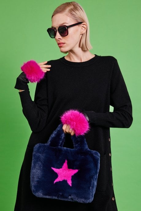 JAYLEY Pink Faux Fur Fingerless Gloves