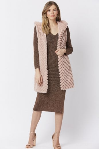 JAYLEY Pink Faux Fur Hooded Gilet | Waistcoat