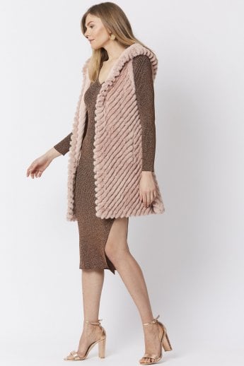 JAYLEY Pink Faux Fur Hooded Gilet | Waistcoat