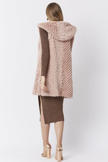JAYLEY Pink Faux Fur Hooded Gilet | Waistcoat