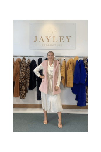 JAYLEY Pink Faux Fur Hooded Gilet | Waistcoat