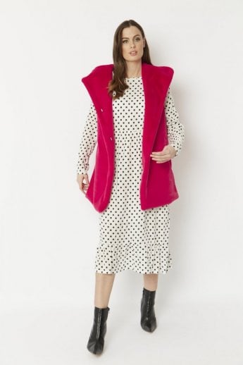 JAYLEY Pink Faux Fur Hooded Gilet | Waistcoat