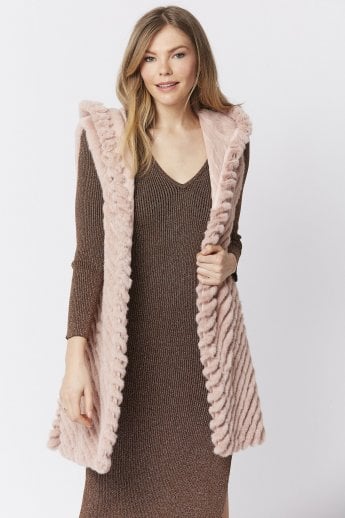 JAYLEY Pink Faux Fur Hooded Gilet | Waistcoat