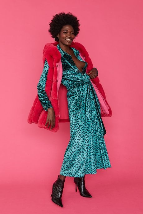 JAYLEY Pink Faux Fur Long Hooded Gilet | Waistcoat