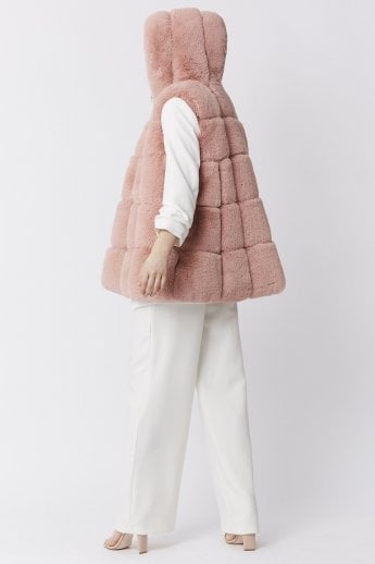 JAYLEY Pink Faux Fur Long Hooded Gilet | Waistcoat