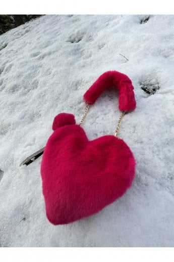 JAYLEY Pink Faux Fur Love Heart Bag