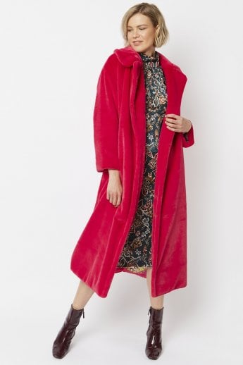 JAYLEY Pink Faux Fur Maxi Coat