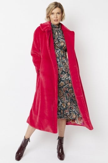 JAYLEY Pink Faux Fur Maxi Coat