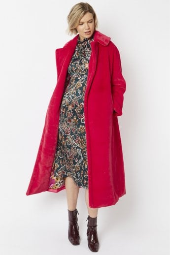 JAYLEY Pink Faux Fur Maxi Coat