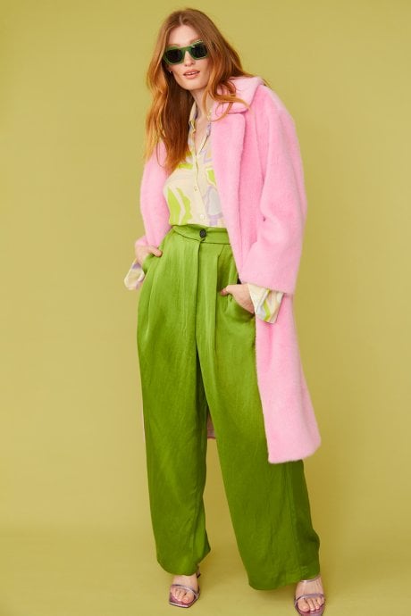 JAYLEY Pink Faux Fur Midi Coat