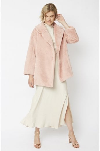 JAYLEY Pink Faux Fur Midi Coat