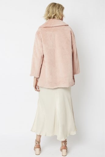 JAYLEY Pink Faux Fur Midi Coat