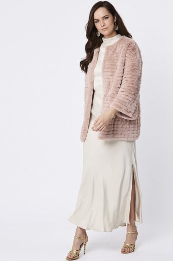 JAYLEY Pink Faux Fur Over-Sized Coat