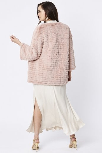 JAYLEY Pink Faux Fur Over-Sized Coat