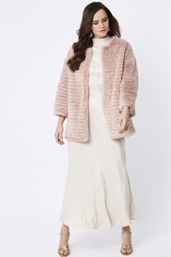 JAYLEY Pink Faux Fur Over-Sized Coat