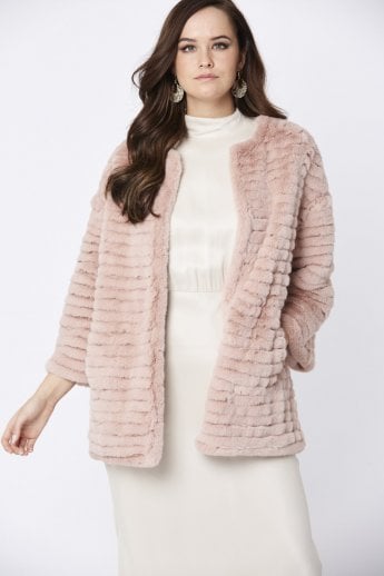 JAYLEY Pink Faux Fur Over-Sized Coat