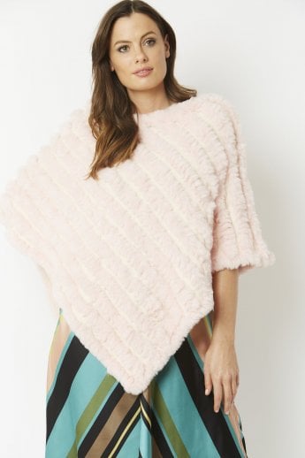 JAYLEY Pink Faux Fur Poncho