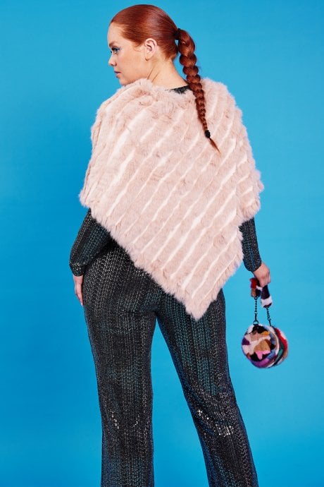 JAYLEY Pink Faux Fur Poncho