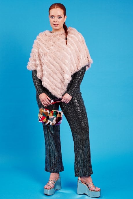 JAYLEY Pink Faux Fur Poncho