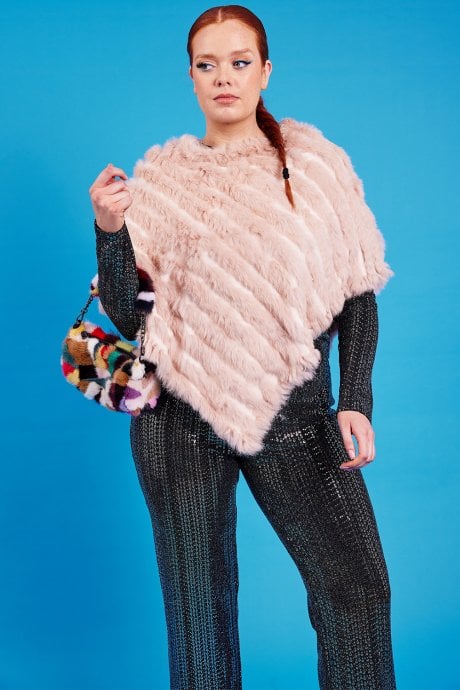 JAYLEY Pink Faux Fur Poncho