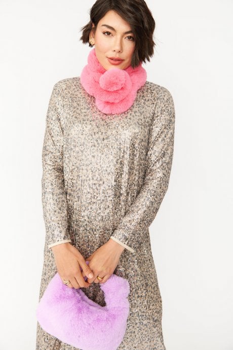 JAYLEY Pink Faux Fur Scarf
