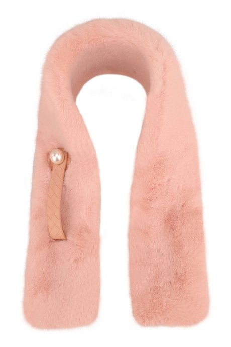 JAYLEY Pink Faux Fur Scarf with Pearl Detail