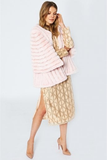 JAYLEY Pink Faux Fur Striped Coat