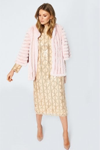 JAYLEY Pink Faux Fur Striped Coat