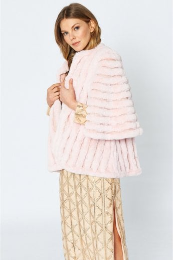 JAYLEY Pink Faux Fur Striped Coat