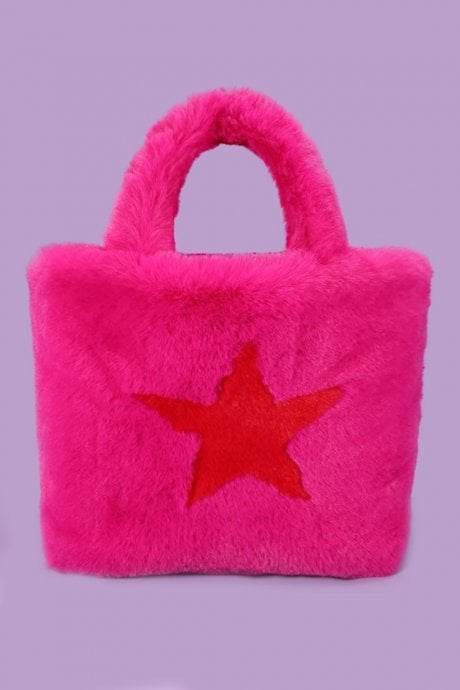 JAYLEY Pink Faux Fur Tote Bag with Star Design