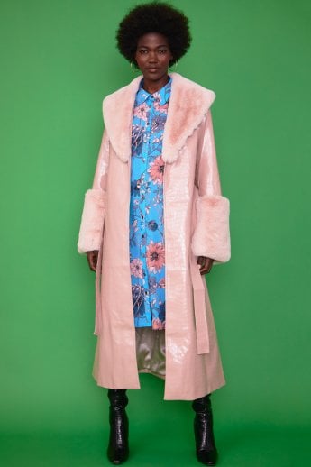 JAYLEY Pink Faux Leather Jacket With Detachable Faux Fur Cuffs & Collar