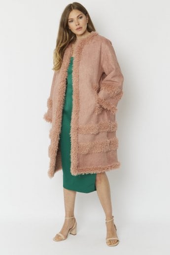 JAYLEY Pink Faux Shearling Kate Coat