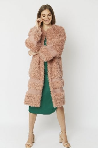 JAYLEY Pink Faux Shearling Kate Coat