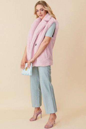 JAYLEY Pink Faux Shearling Midi Gilet | Waistcoat