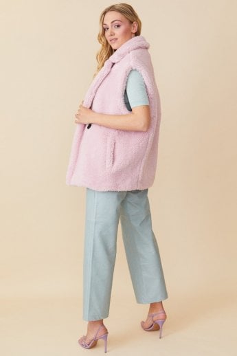 JAYLEY Pink Faux Shearling Midi Gilet | Waistcoat