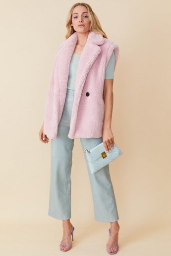 JAYLEY Pink Faux Shearling Midi Gilet | Waistcoat