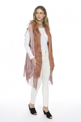 JAYLEY Pink Faux Suede And Faux Fur Gilet | Waistcoat