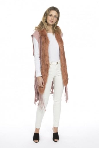 JAYLEY Pink Faux Suede And Faux Fur Gilet | Waistcoat