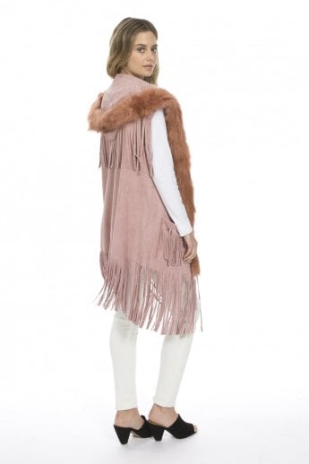 JAYLEY Pink Faux Suede And Faux Fur Gilet | Waistcoat