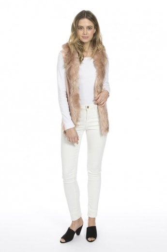 JAYLEY Pink Faux Suede And Faux Fur Gilet | Waistcoat