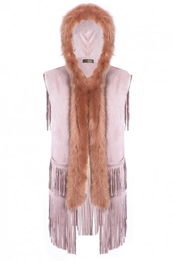 JAYLEY Pink Faux Suede and Faux Fur Gilet | Waistcoat