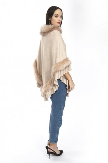 JAYLEY Pink Faux Suede And Faux Fur Poncho
