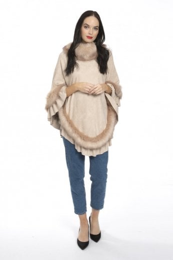 JAYLEY Pink Faux Suede And Faux Fur Poncho