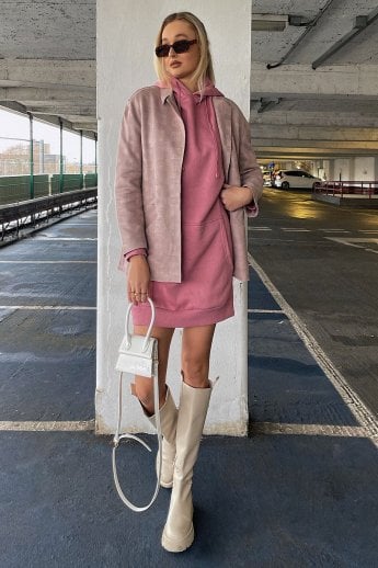 JAYLEY Pink Faux Suede Checked Jacket