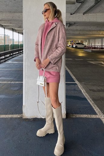 JAYLEY Pink Faux Suede Checked Jacket