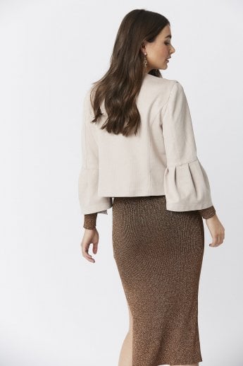 JAYLEY Pink Faux Suede Cropped Jacket With Frill Sleeve