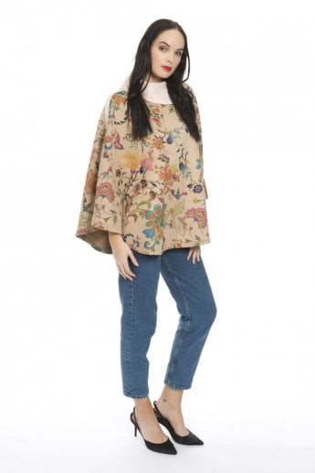 JAYLEY Pink Faux Suede Digital Print Poncho